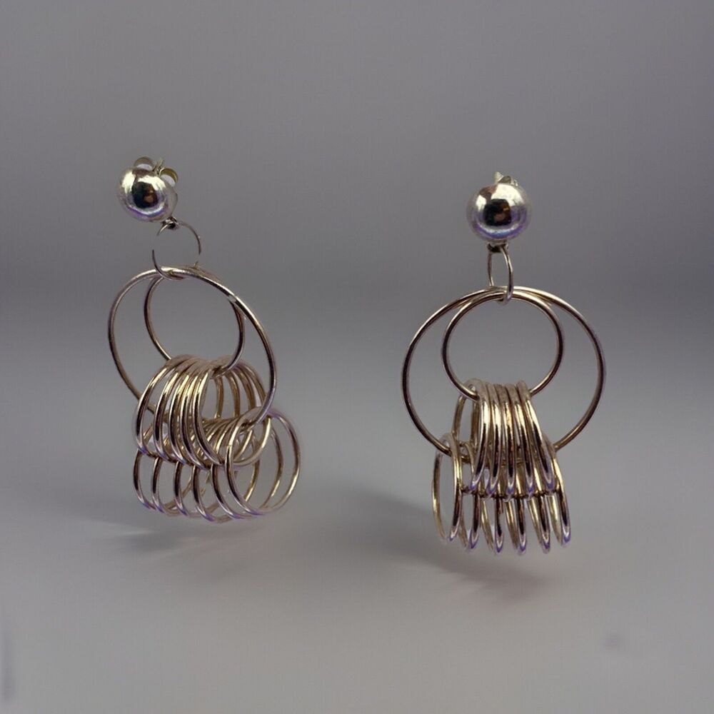 Vintage Sterling  Interlocking Floating Circles Dangle Earrings